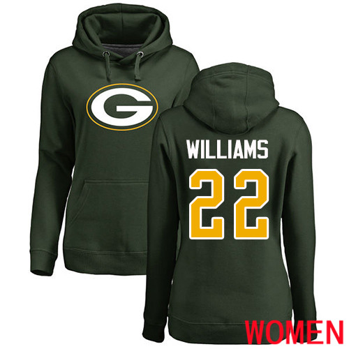 Green Bay Packers Green Women 22 Williams Dexter Name And Number Logo Nike NFL Pullover Hoodie Sweatshirts